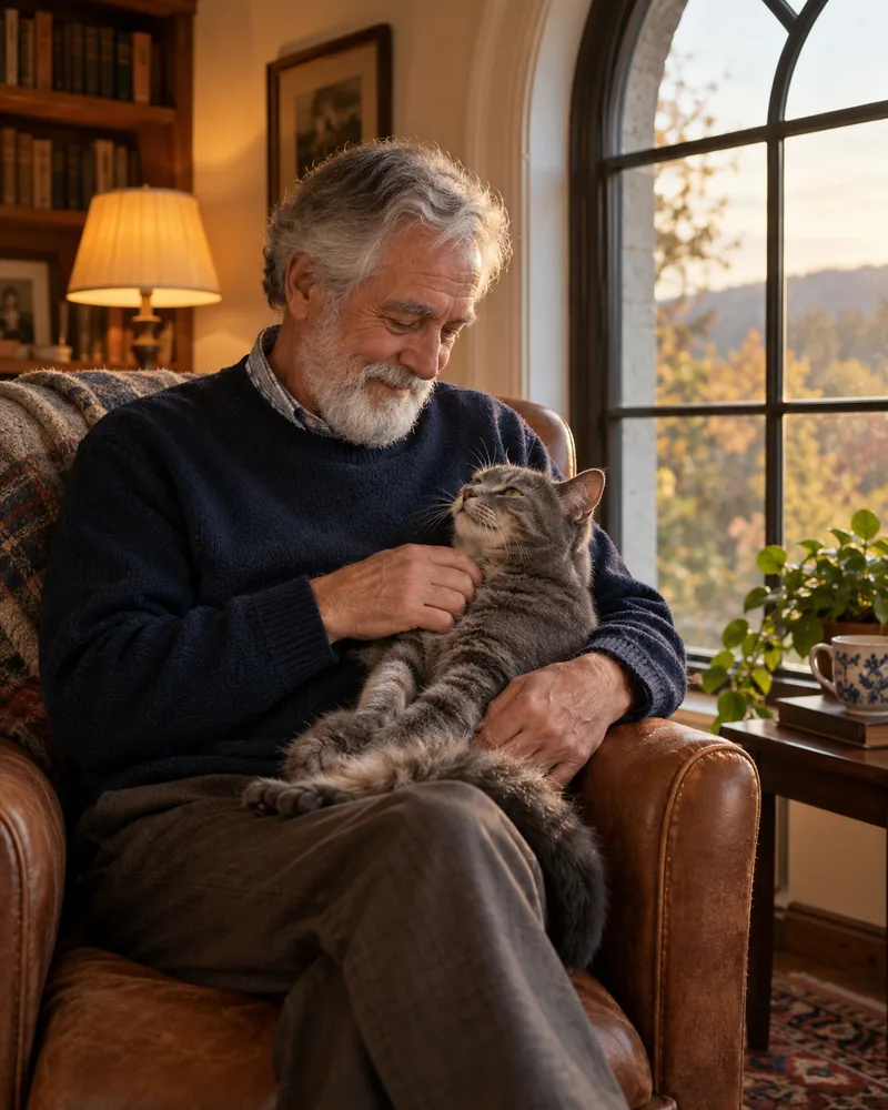 AI pet portrait example in soft window light